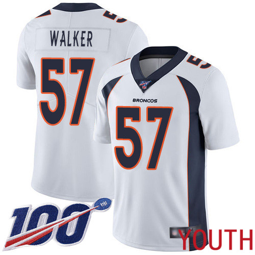Youth Denver Broncos 57 Demarcus Walker White Vapor Untouchable Limited Player 100th Season Football NFL Jersey